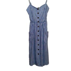 ANGASHION Striped Strap Dress Blue White Medium